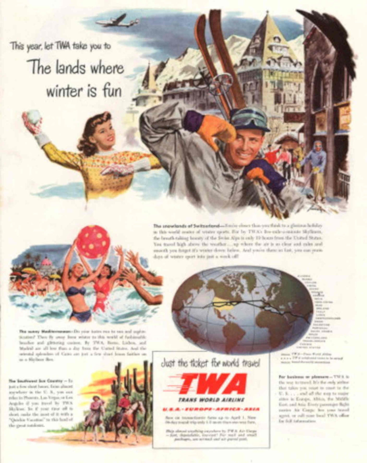 Winter Beach Travel 1940s Vintage Retro Advert Poster