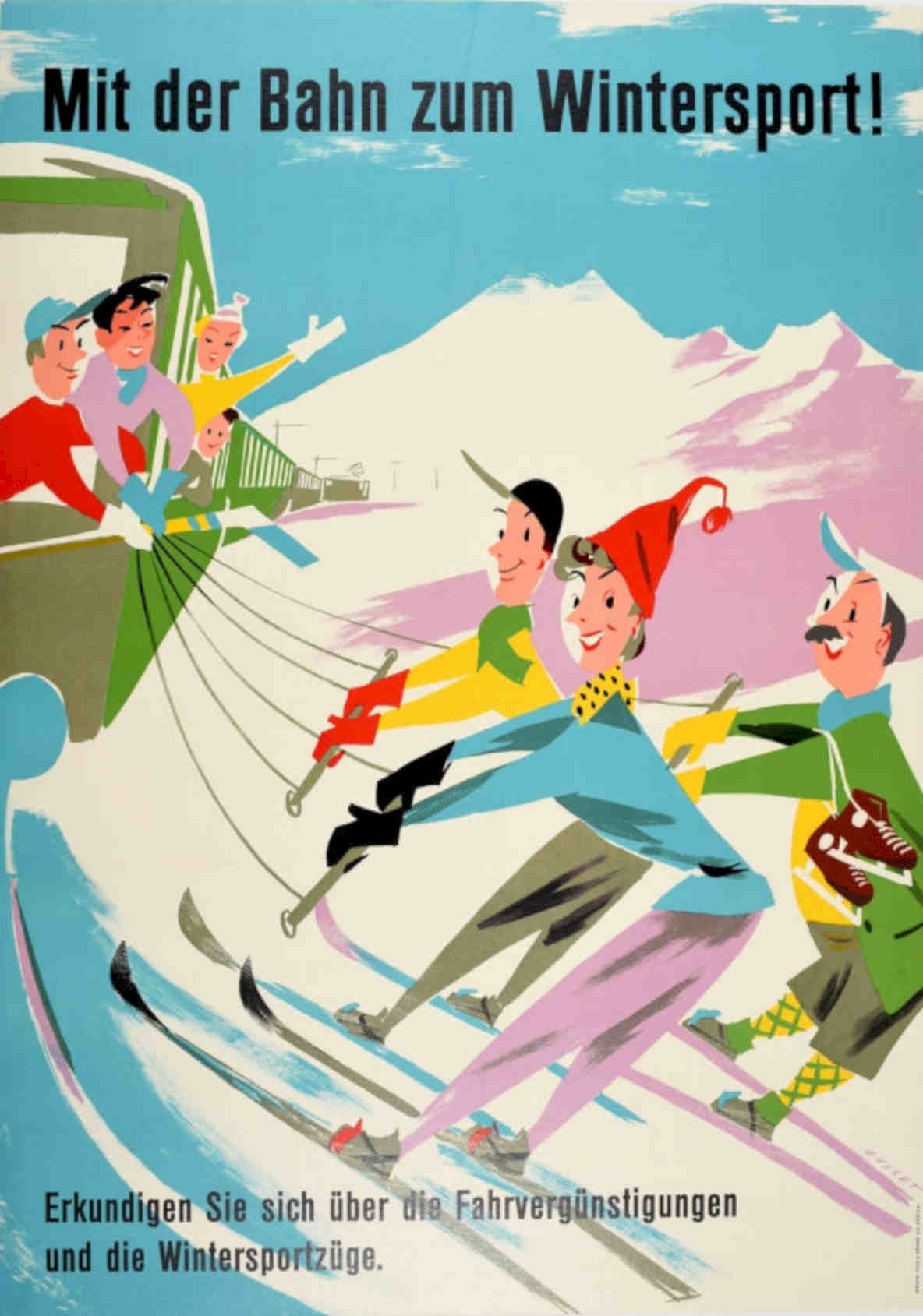 Winter Ski Train Vintage Retro Advert Poster A4 Photo Print
