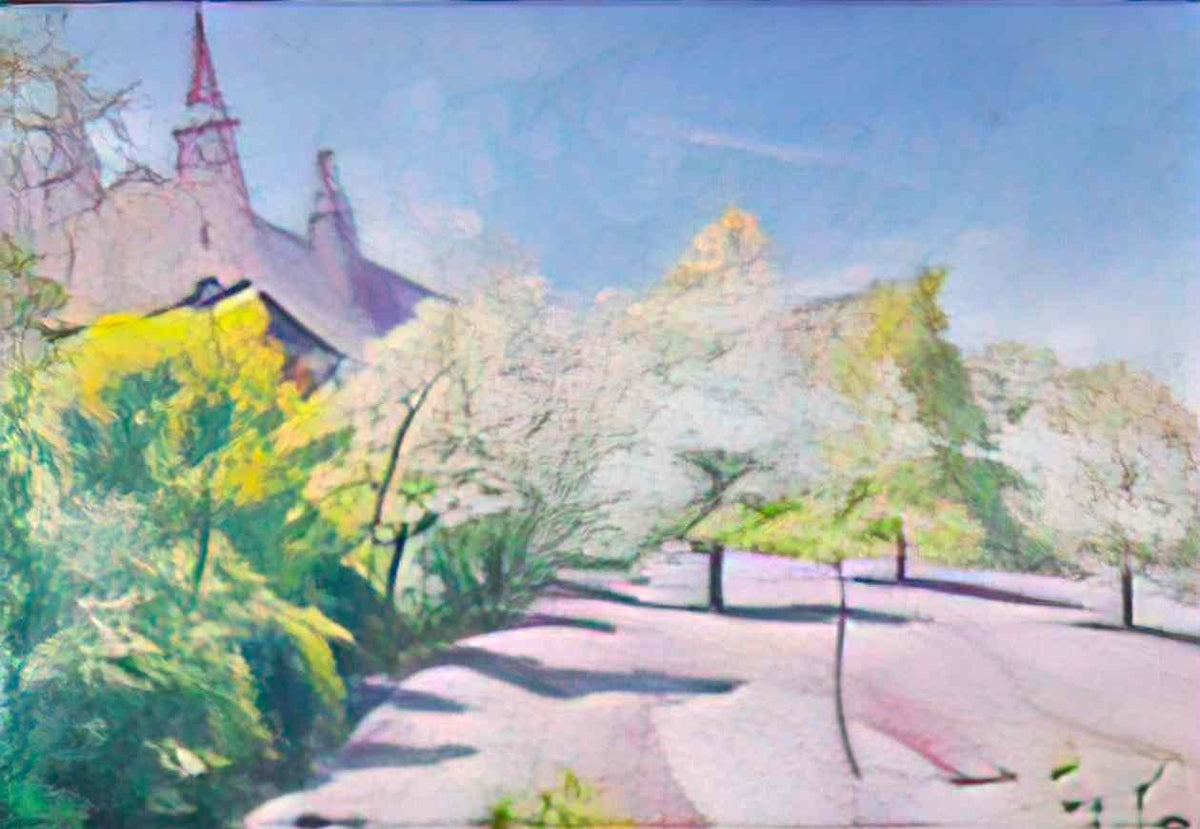 Wojciech Weiss spring orchard with a church Art A4 Photo Print