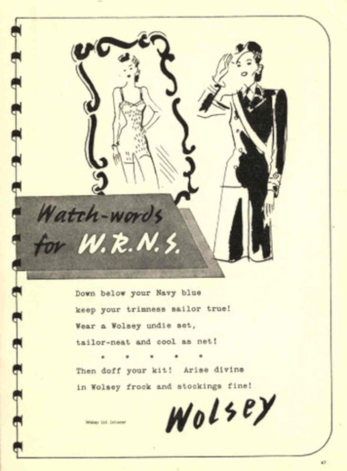 Wolsey Wrns Women 1940s Vintage Retro Advert Poster