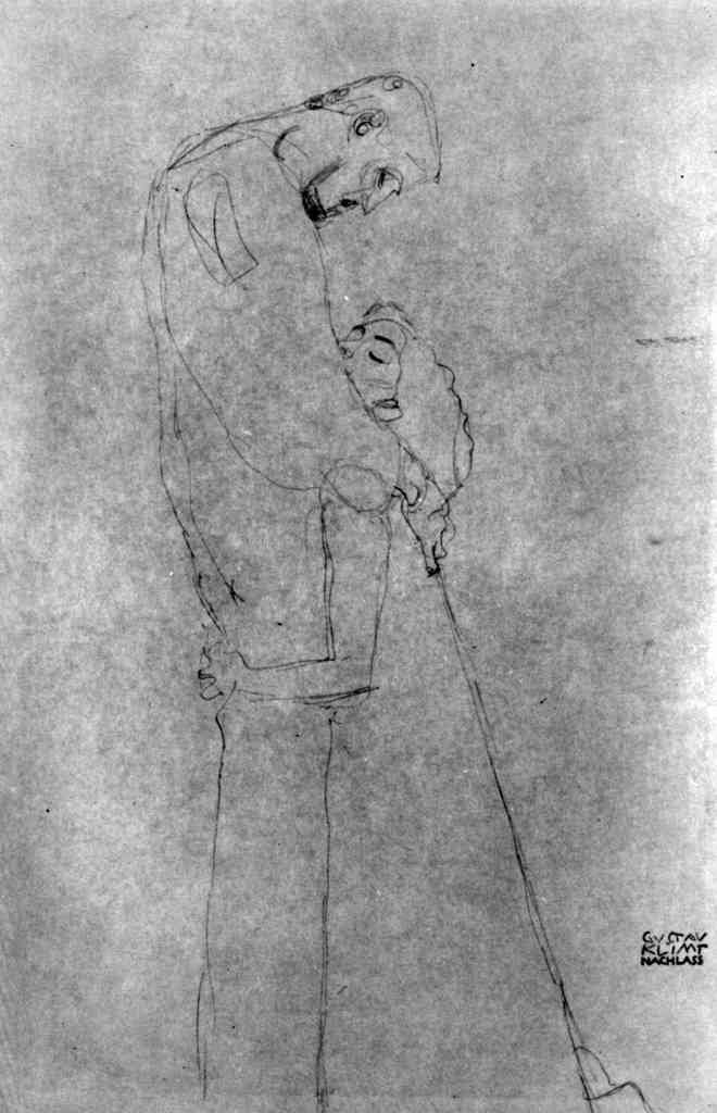 Woman And Man Standing In Profile Klimt A4 Photo Print
