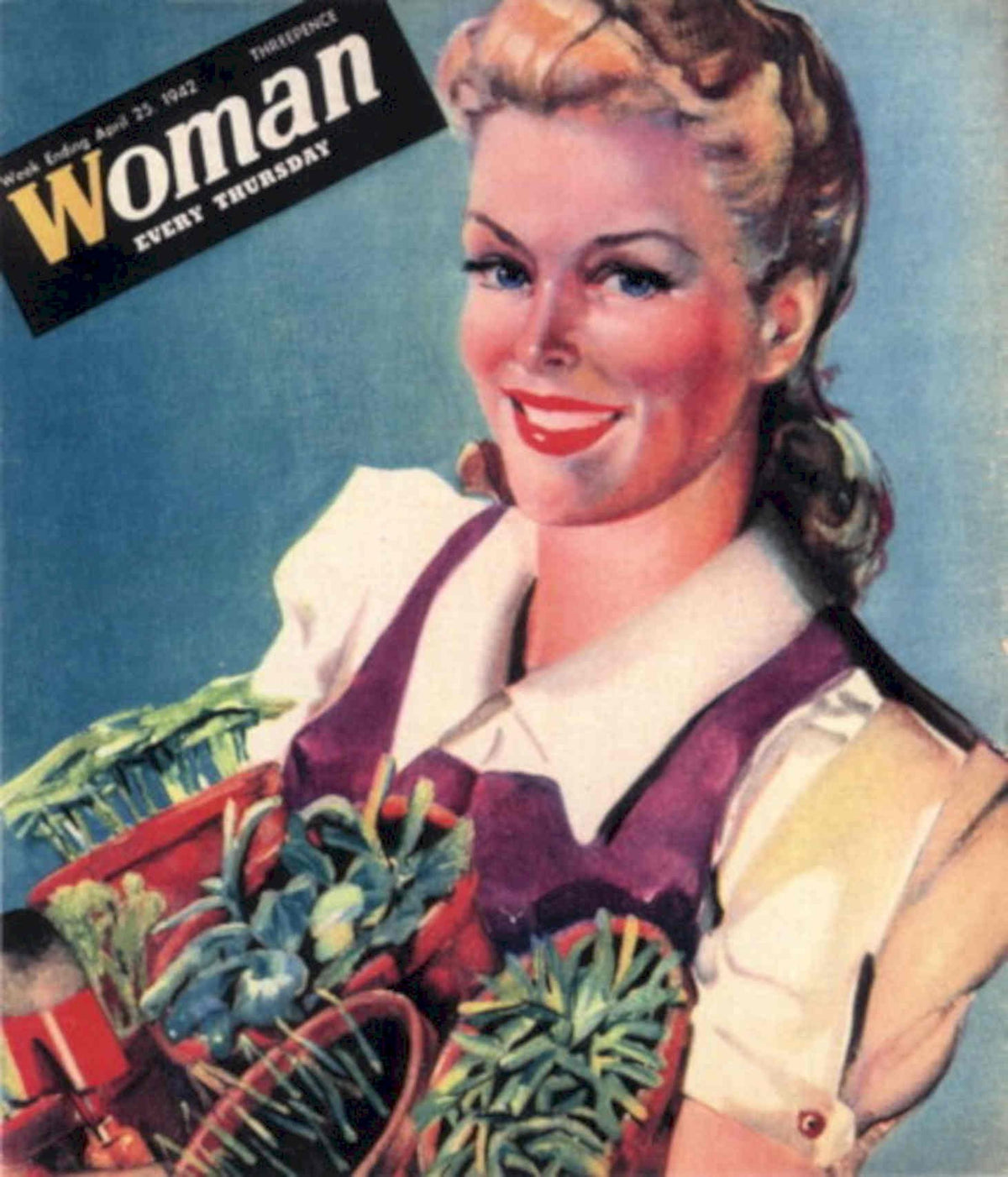 Woman Apron Vegetables 1940s Vintage Retro Advert Poster