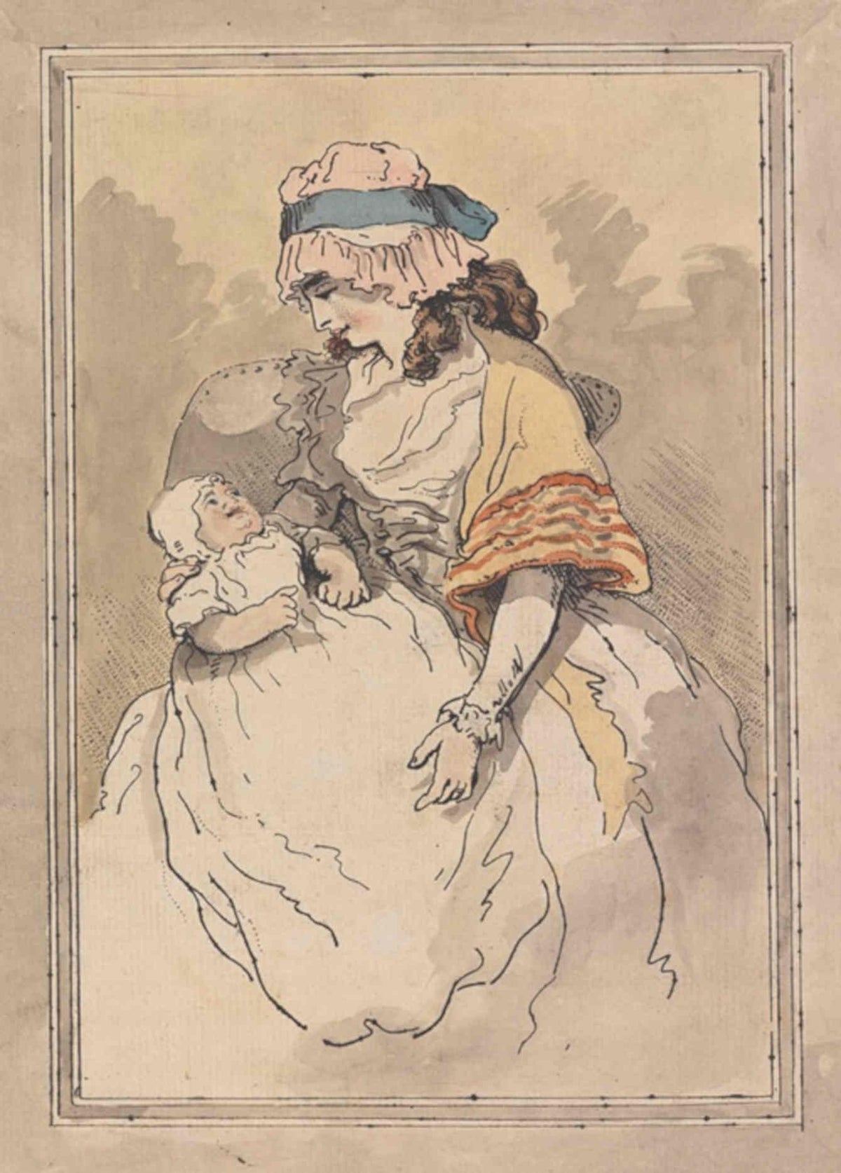 Woman Child Gown GB Cartoon Vintage Retro Advert Poster