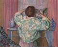 Woman Doing Her Hair At The Mirror A4 Photo Print