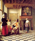 Woman Drinking With Two Men And Serving Woman A4 Photo Print