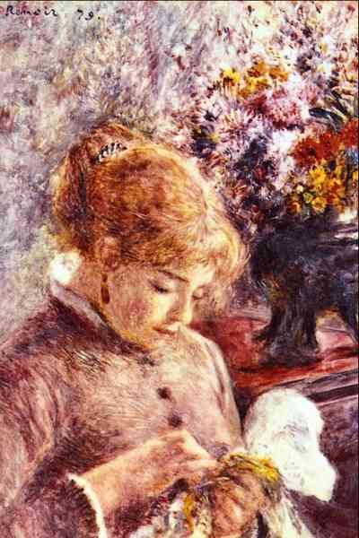 Woman Embroidering by Renoir Impressionism A4 Photo Print