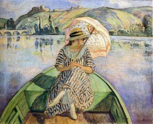 Woman In A Boat With An Umbrella 1915 A4 Photo Print