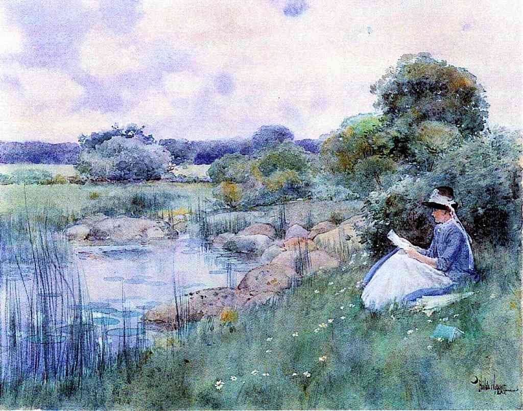 Woman Reading Hassam Impressionism American A4 Photo Print