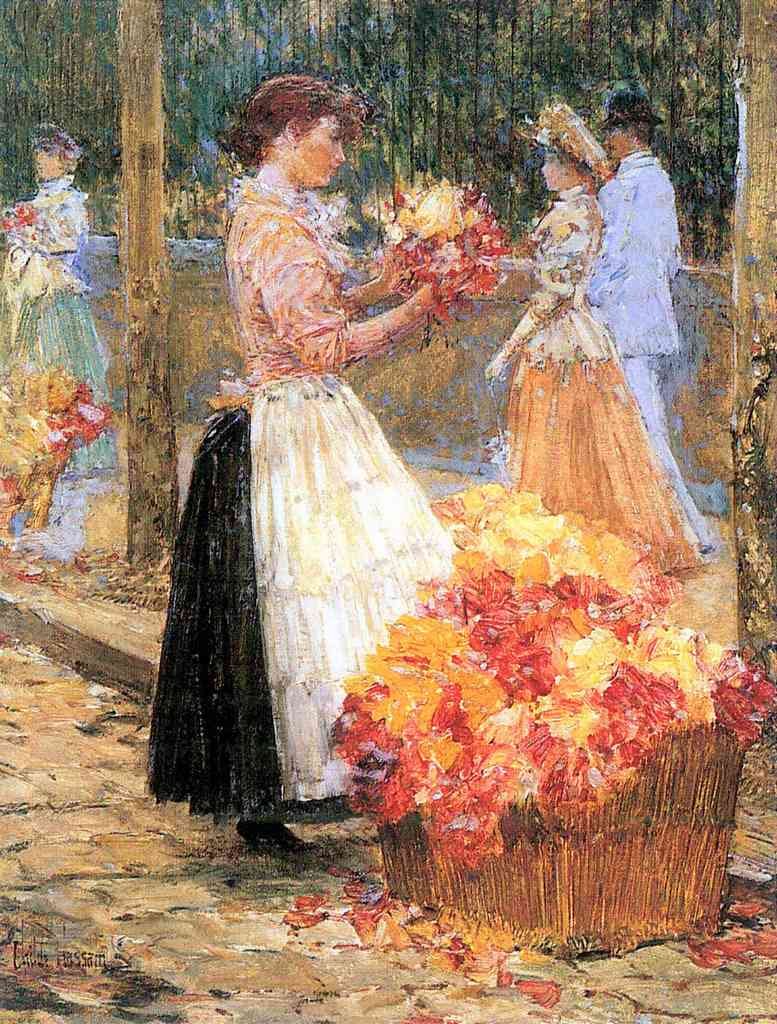 Woman Sells Flowers Hassam Impressionism American A4 Photo Print