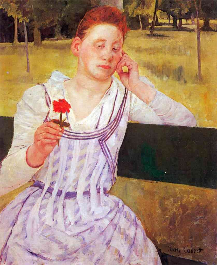 Woman With Red Zinnia Cassatt A4 Photo Print