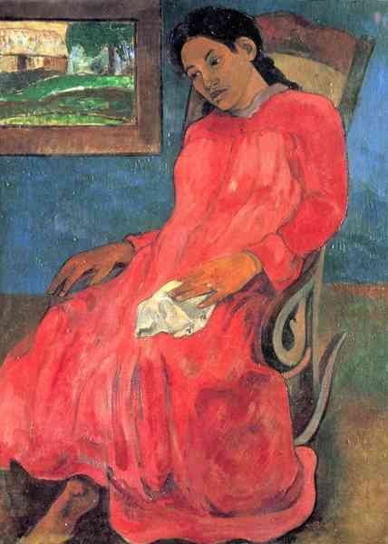 Woman in Red Dress by Gauguin A4 Photo Print