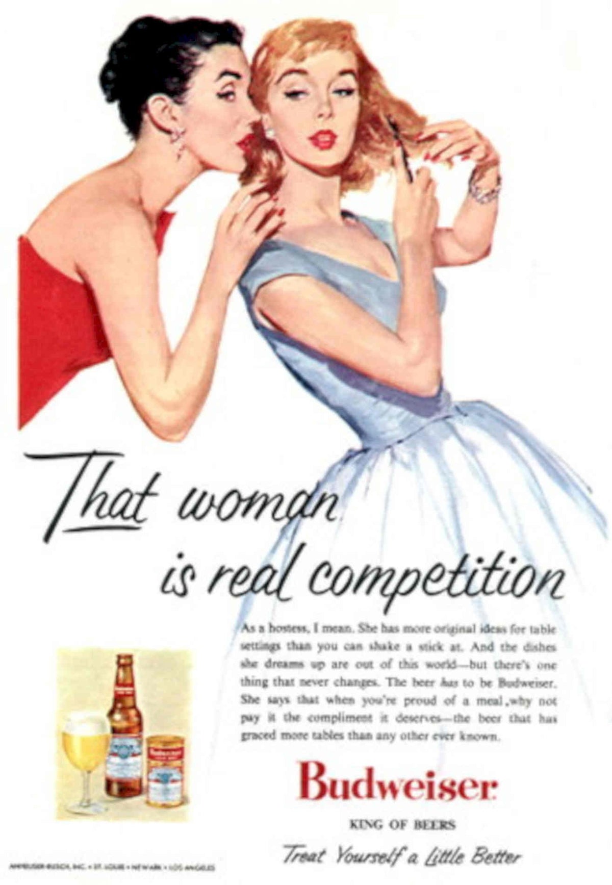 Women Budweiser Competition 1950s Vintage Retro Advert Poster