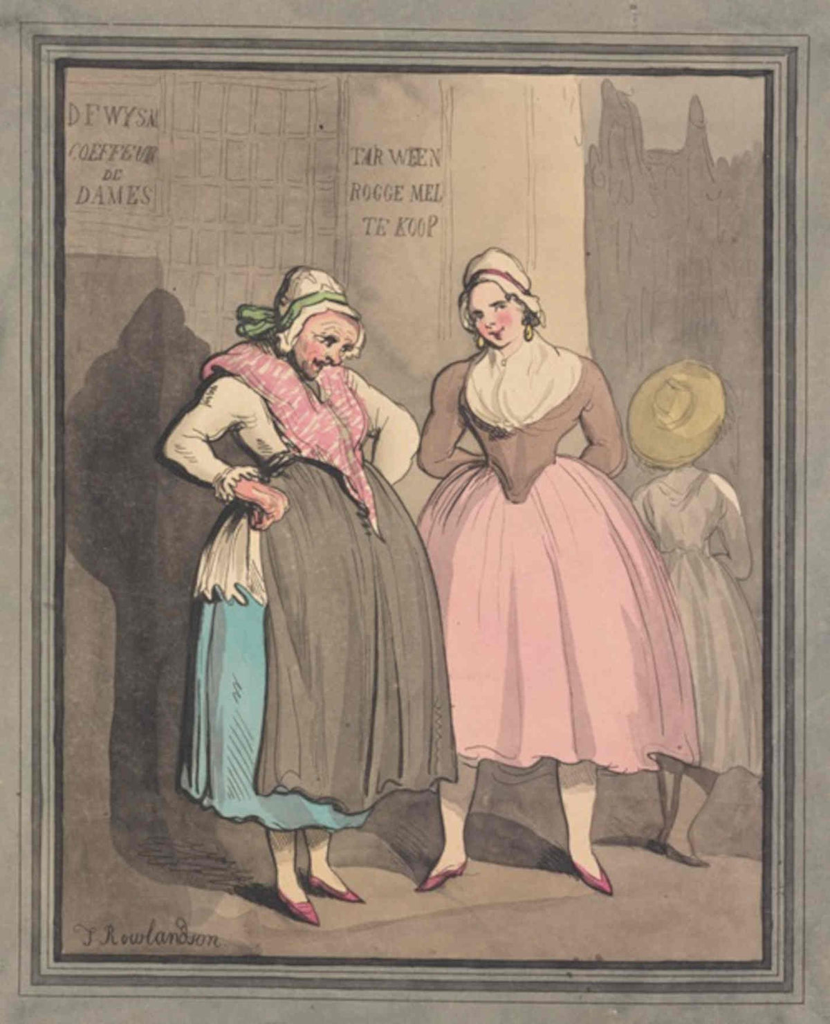 Women Conversation Etching GB Cartoon Vintage Retro Advert Poster