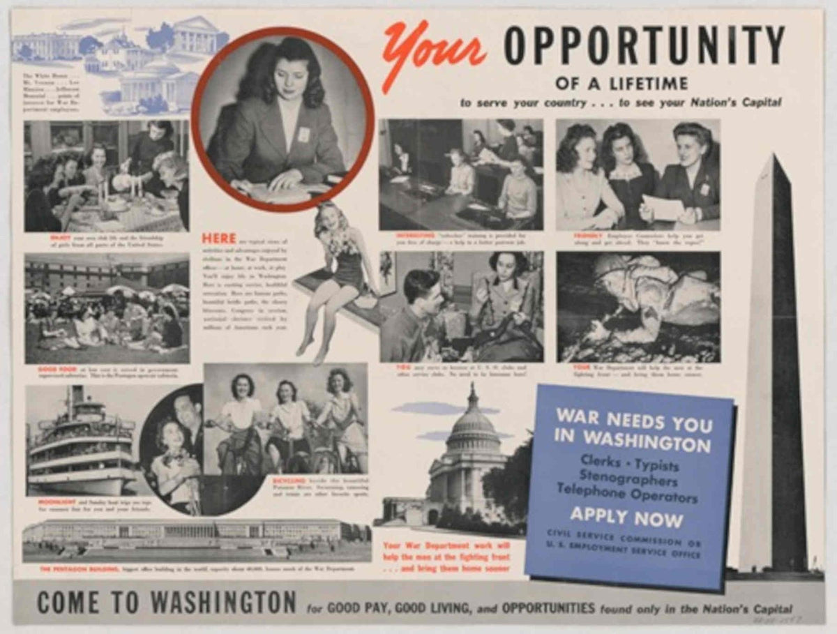 Women Dc Jobs American World War II Advert Poster