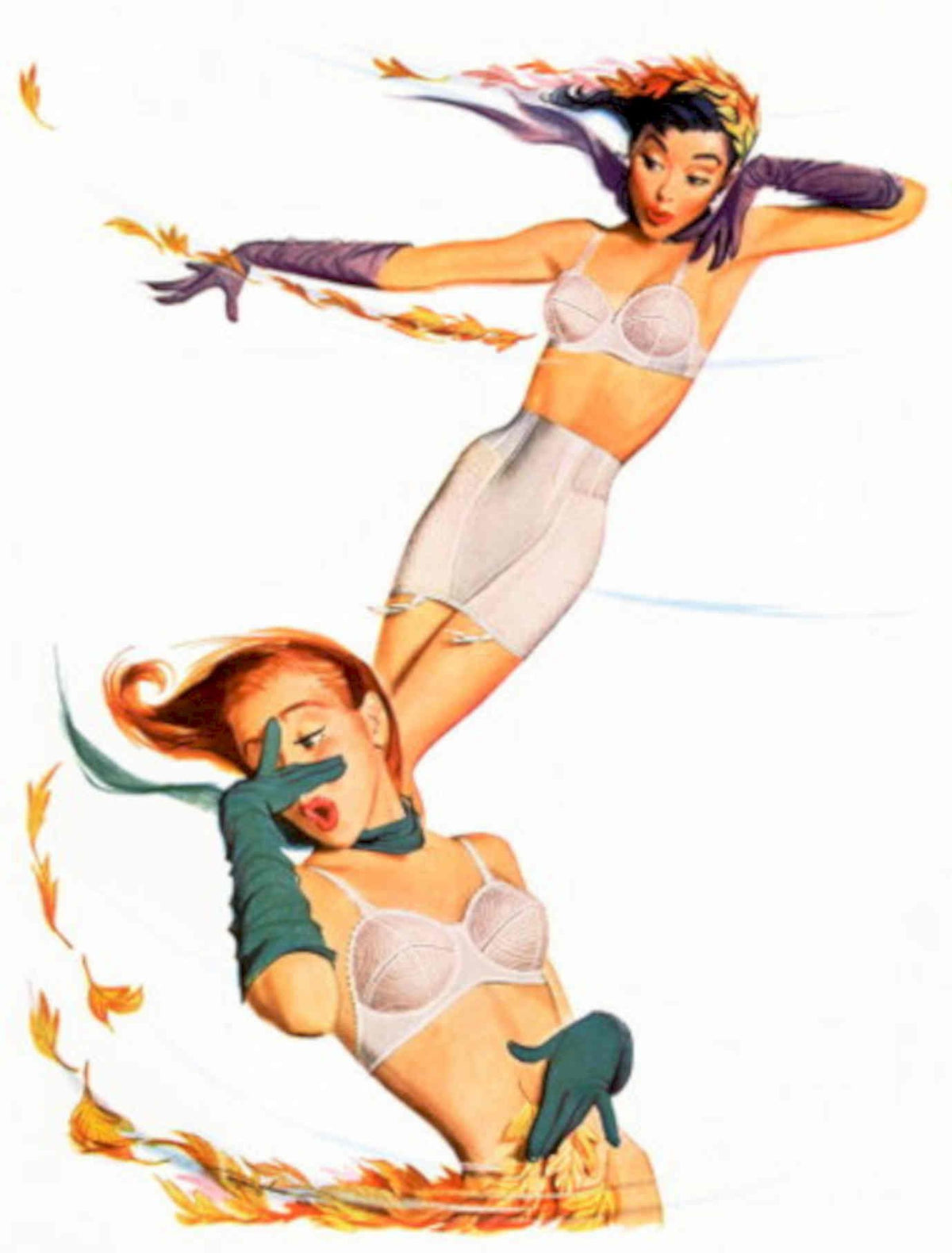 Women Leaves Pink 1940s Vintage Retro Advert Poster