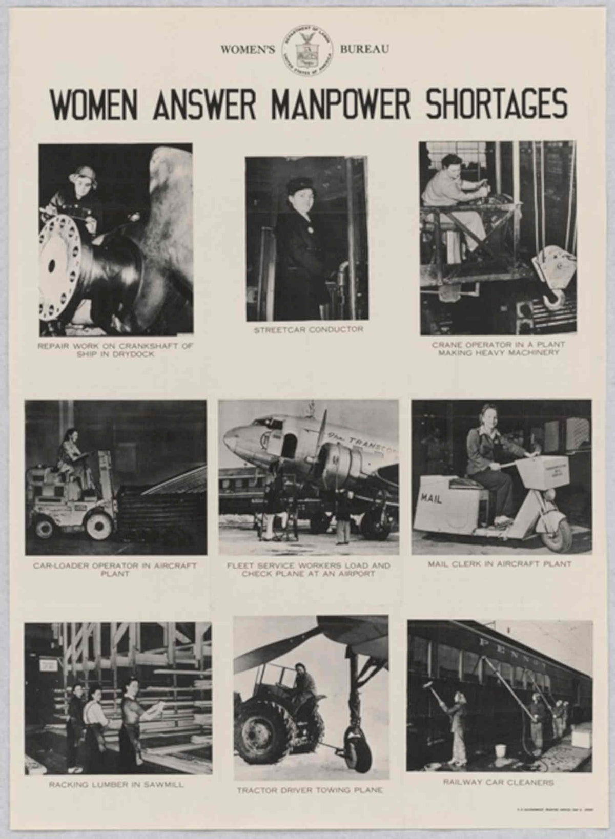 Women Manpower Scenes American World War II Advert Poster