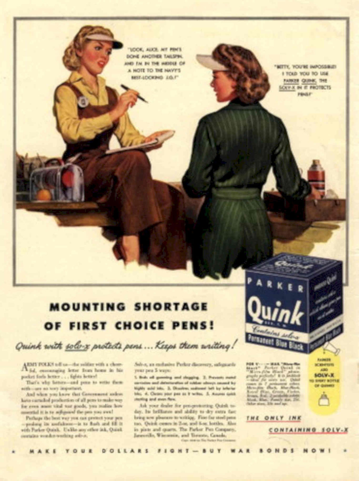 Women Pens Quink 1940s Vintage Retro Advert Poster