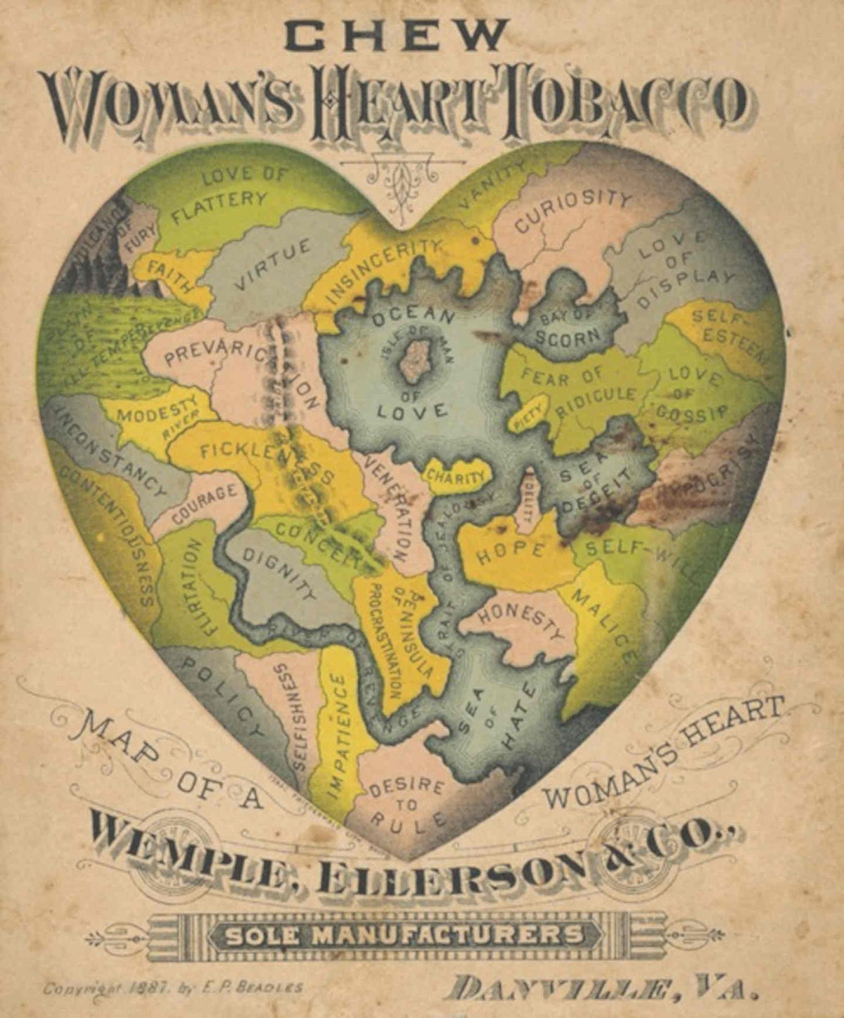 Womens Heart Map 2 Vintage Retro Advert Poster