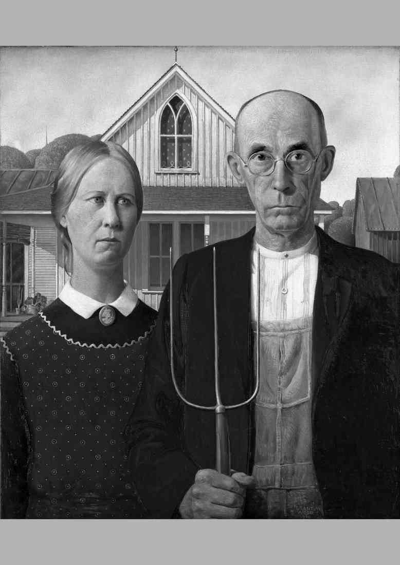 Wood Grant 1891 1942 Painting 1930 American Gothic BW A4 Photo Print