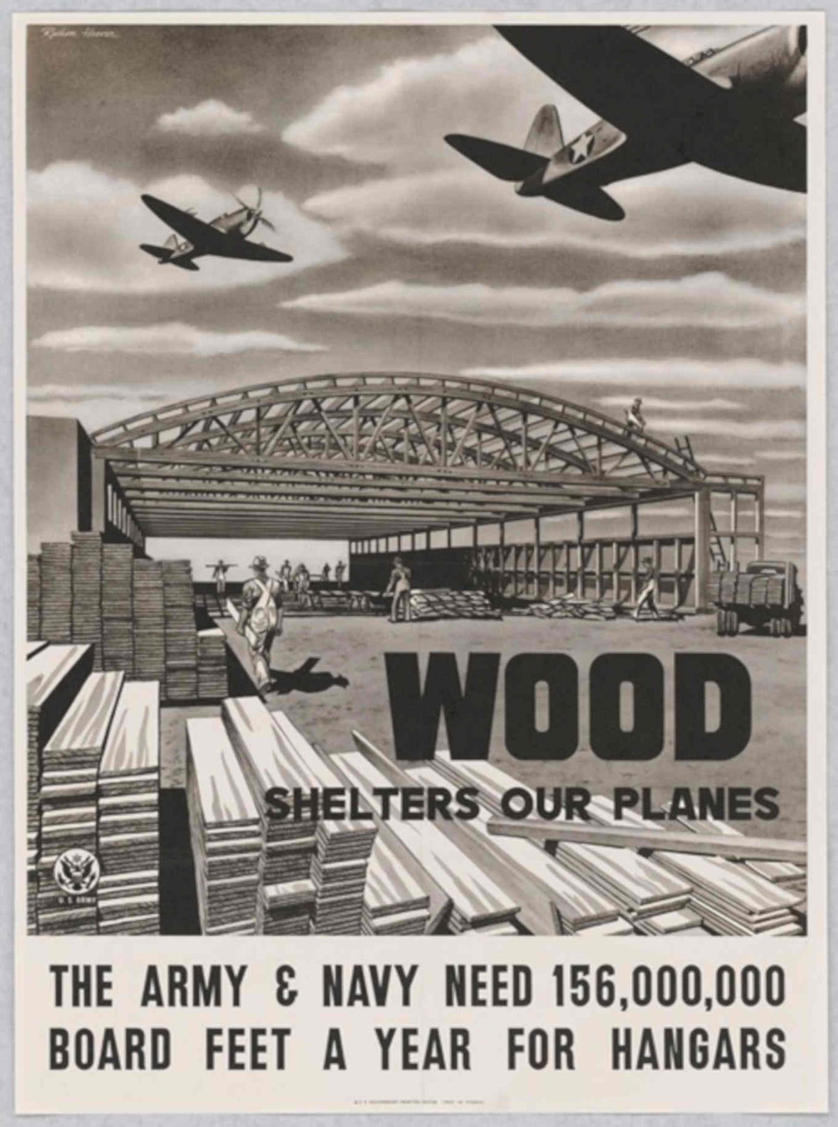Wood Shelters Planes American World War II Advert Poster