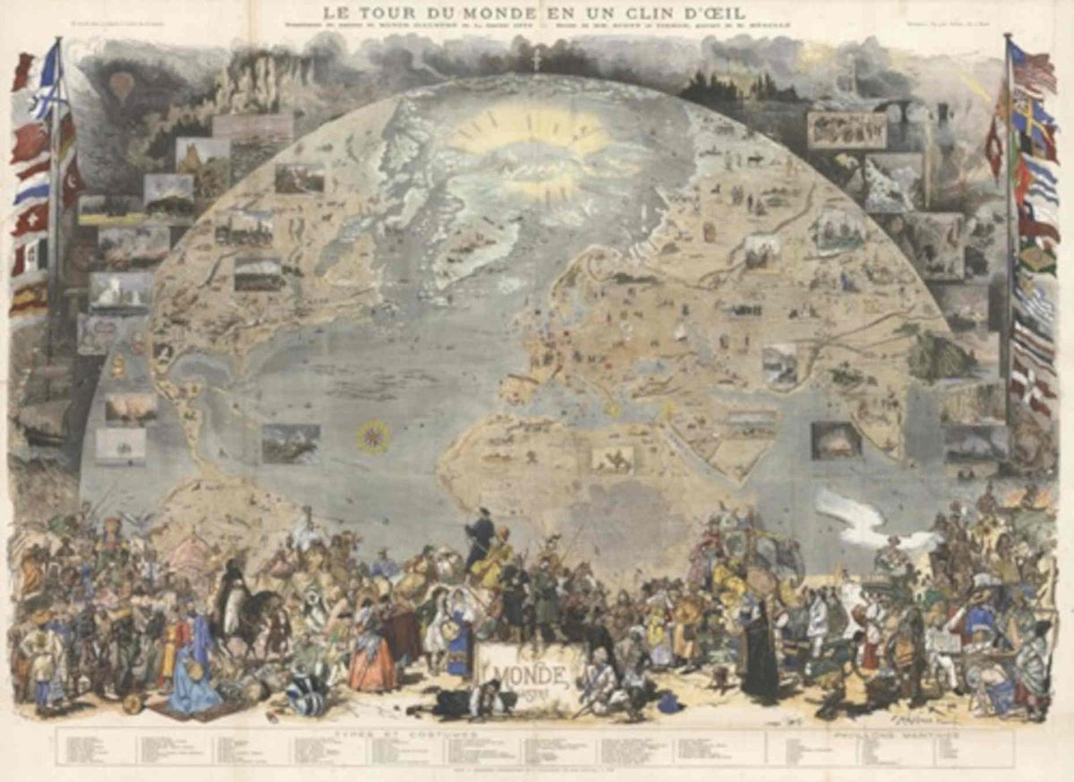 World Globe Flags Vintage Retro Advert Poster