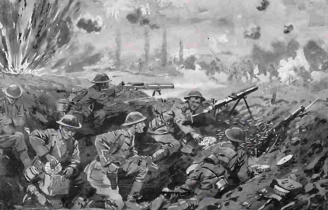 World War I Lewis Gun Crew under attack Military A4 Photo Print