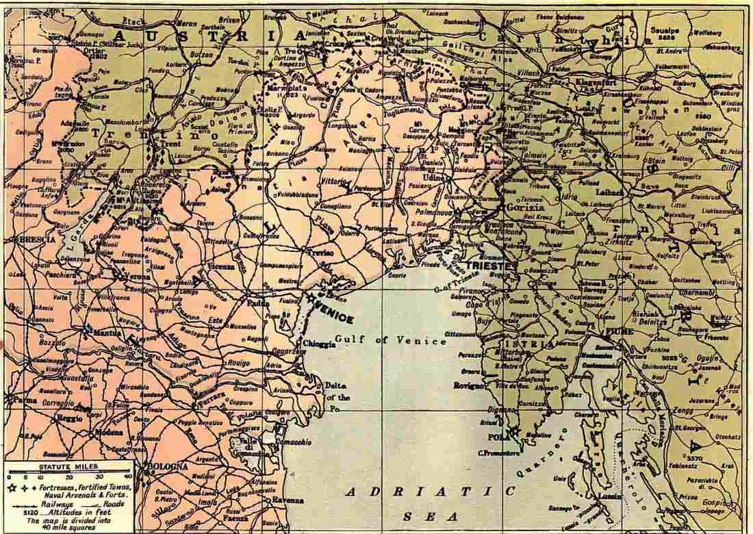 World War I Map of the Italian Front Military A4 Photo Print