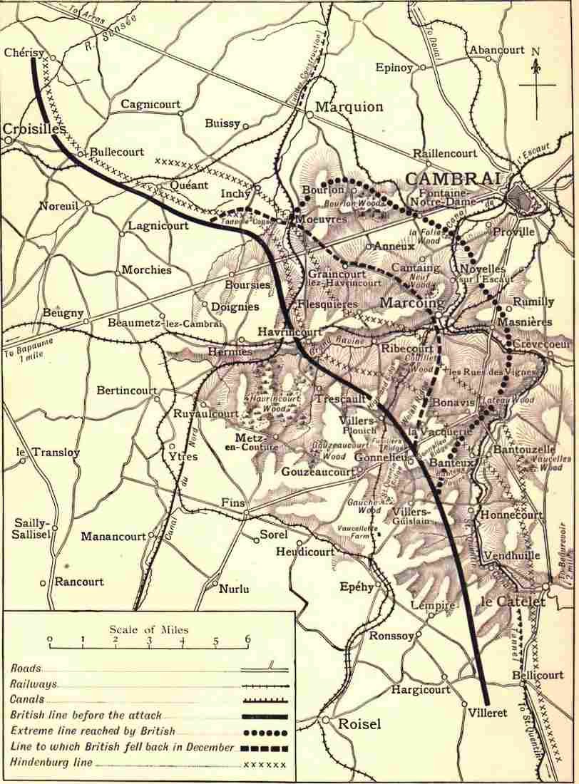 World War I Map showing Battles of Cambrai November December 1917 Military A4 Photo Print