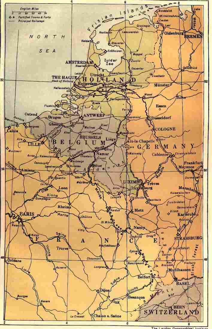 World War I Map showing Belgium with it's forts Military A4 Photo Print