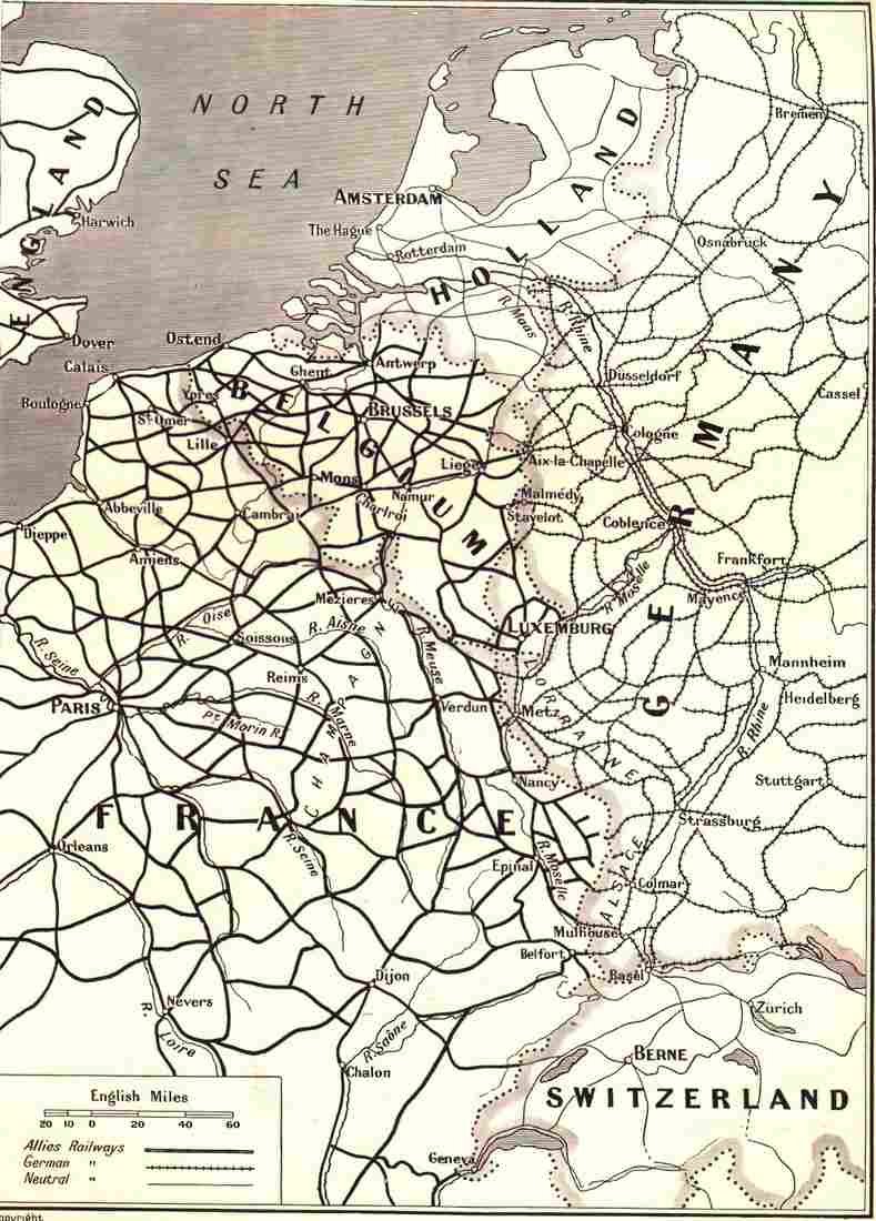 World War I Map showing British & German Railway supply lines on the  Military A4 Photo Print