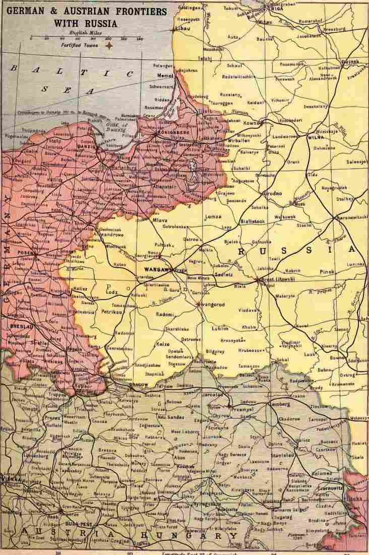 World War I Map showing German frontiers with Russia Military A4 Photo Print