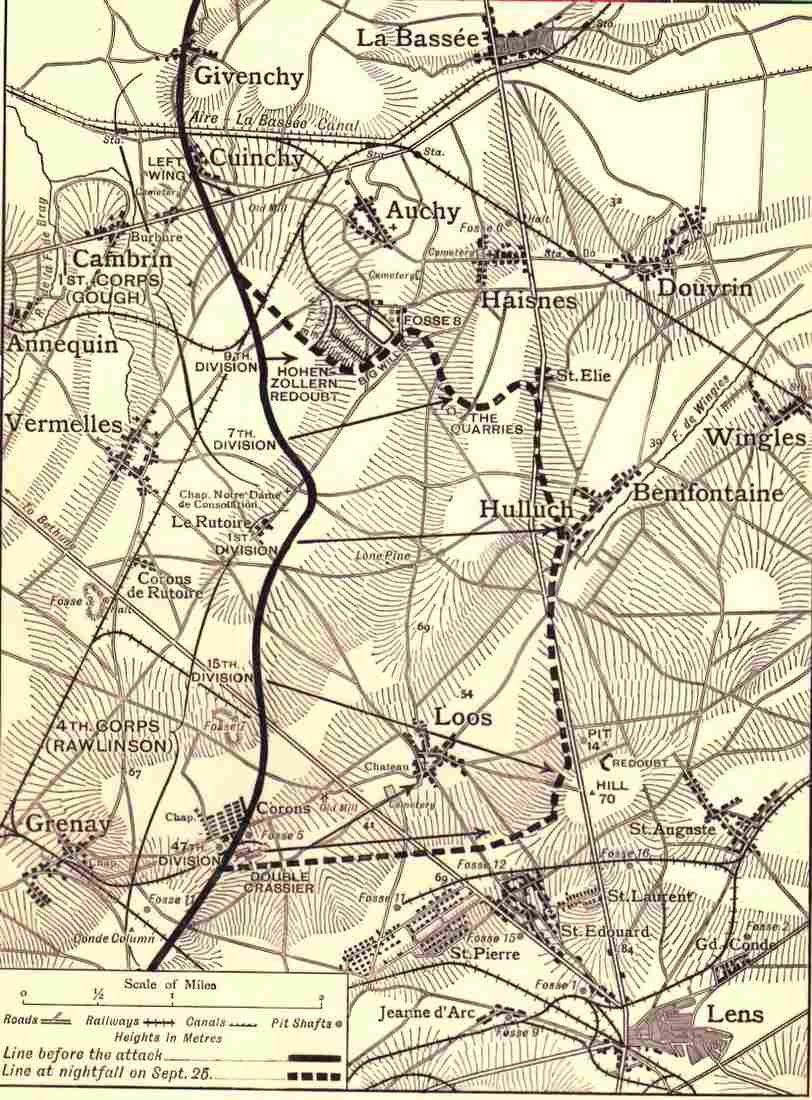 World War I Map showing Haig's main attack on September 25th 1915 Military A4 Photo Print