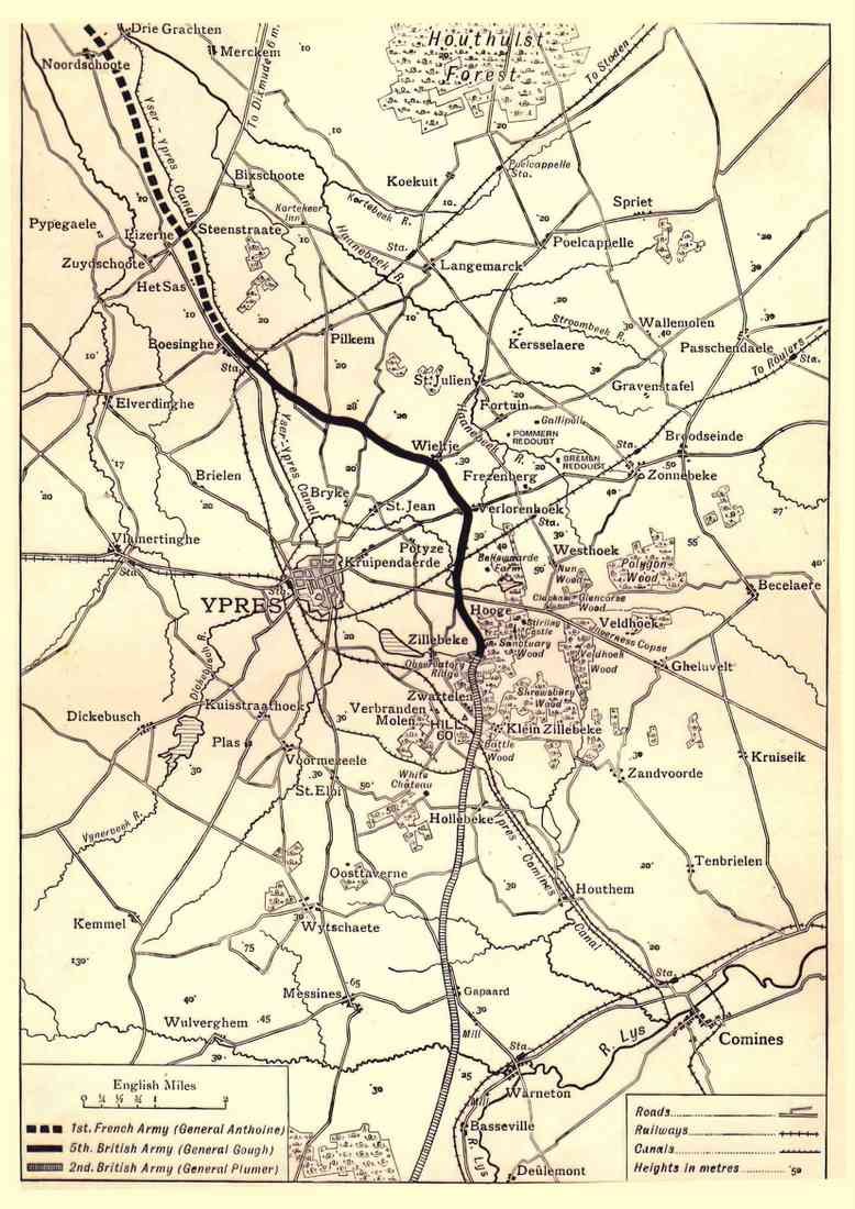 World War I Map showing The Ypres Salient before July 31st 1917 A4 Photo Print