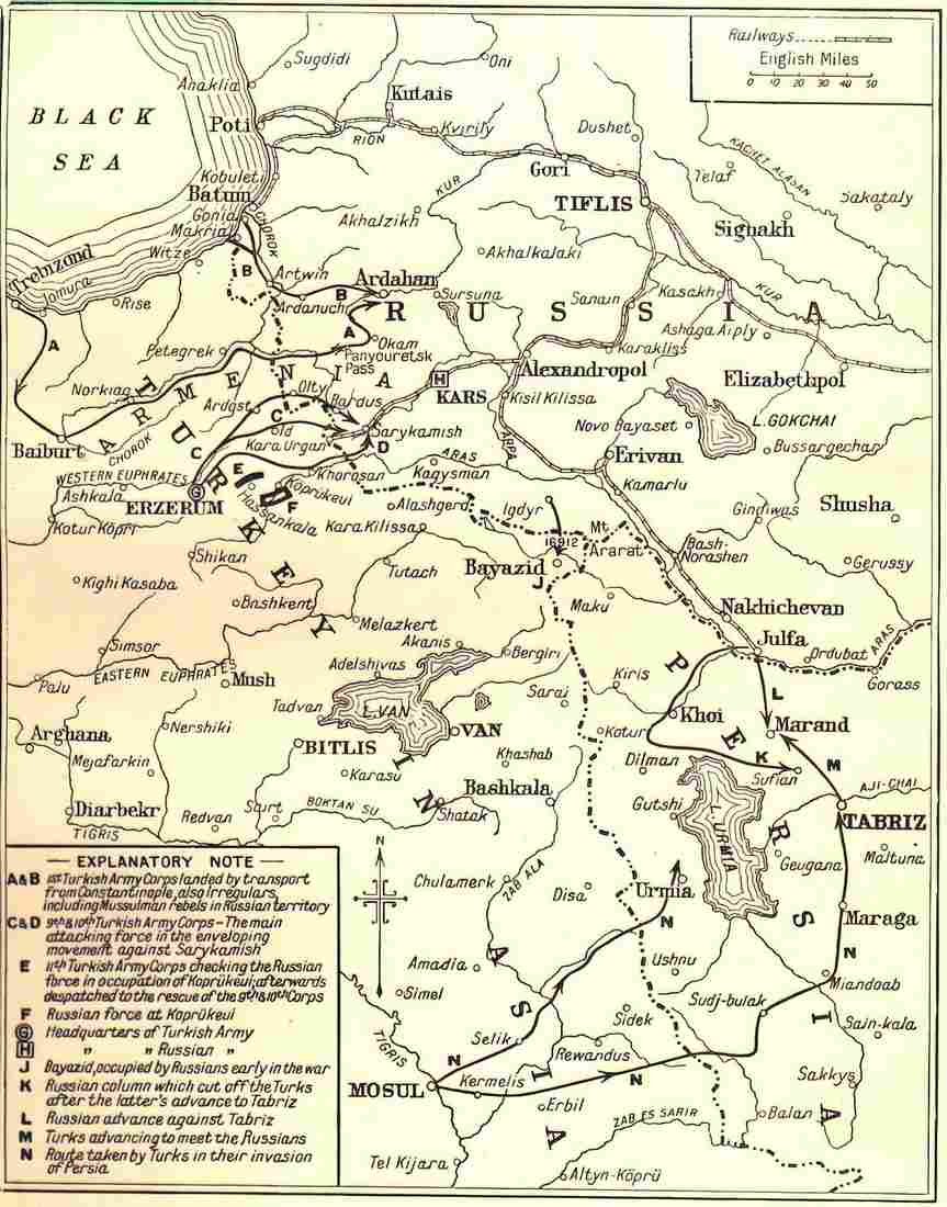 World War I Map showing Turkey's disastrous advance in The Caucasus 1 Military A4 Photo Print