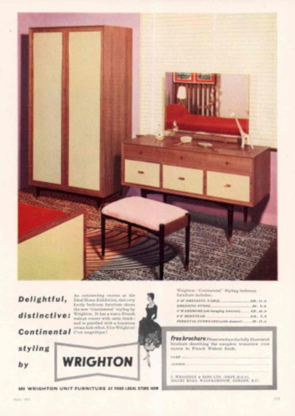 Wrighton Continental Bedroom 1950s Vintage Retro Advert Poster