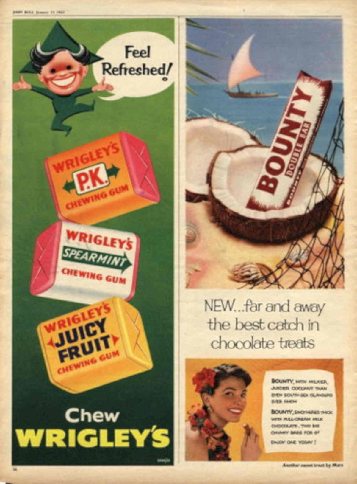Wrigley Bounty Gum 1950s Vintage Retro Advert Poster