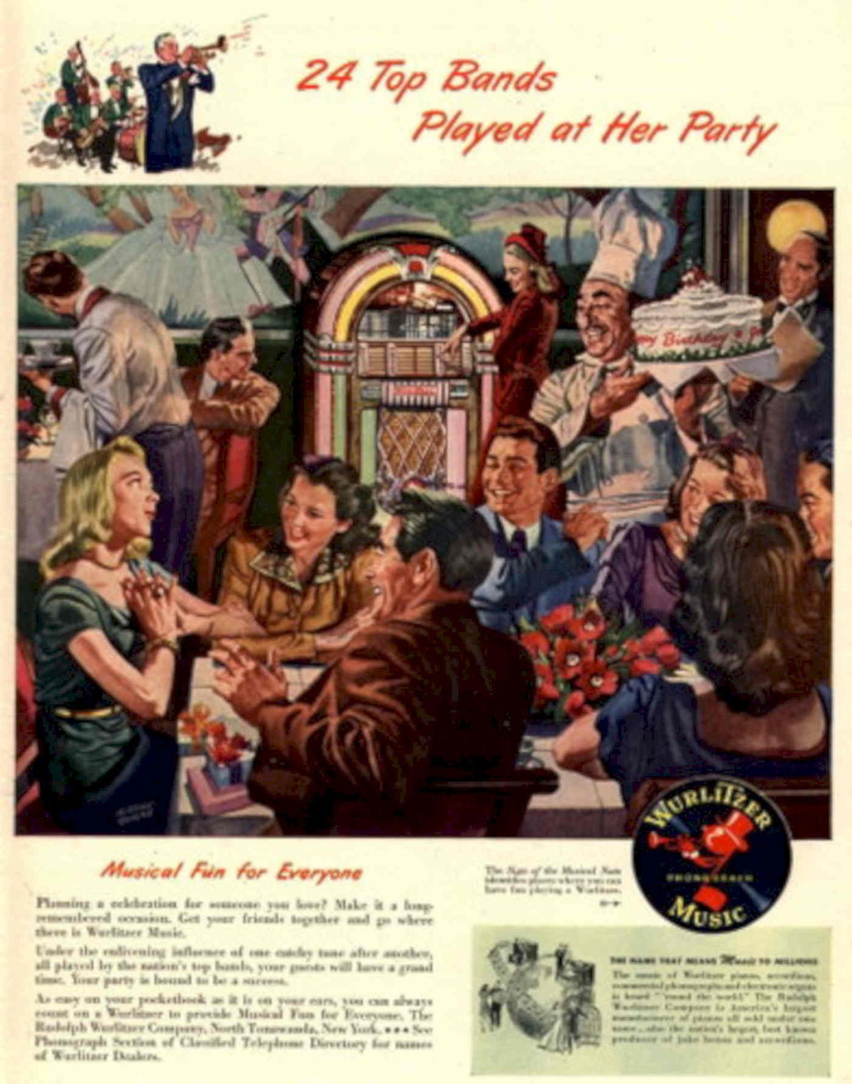 Wurlitzer Party Music 1940s Vintage Retro Advert Poster