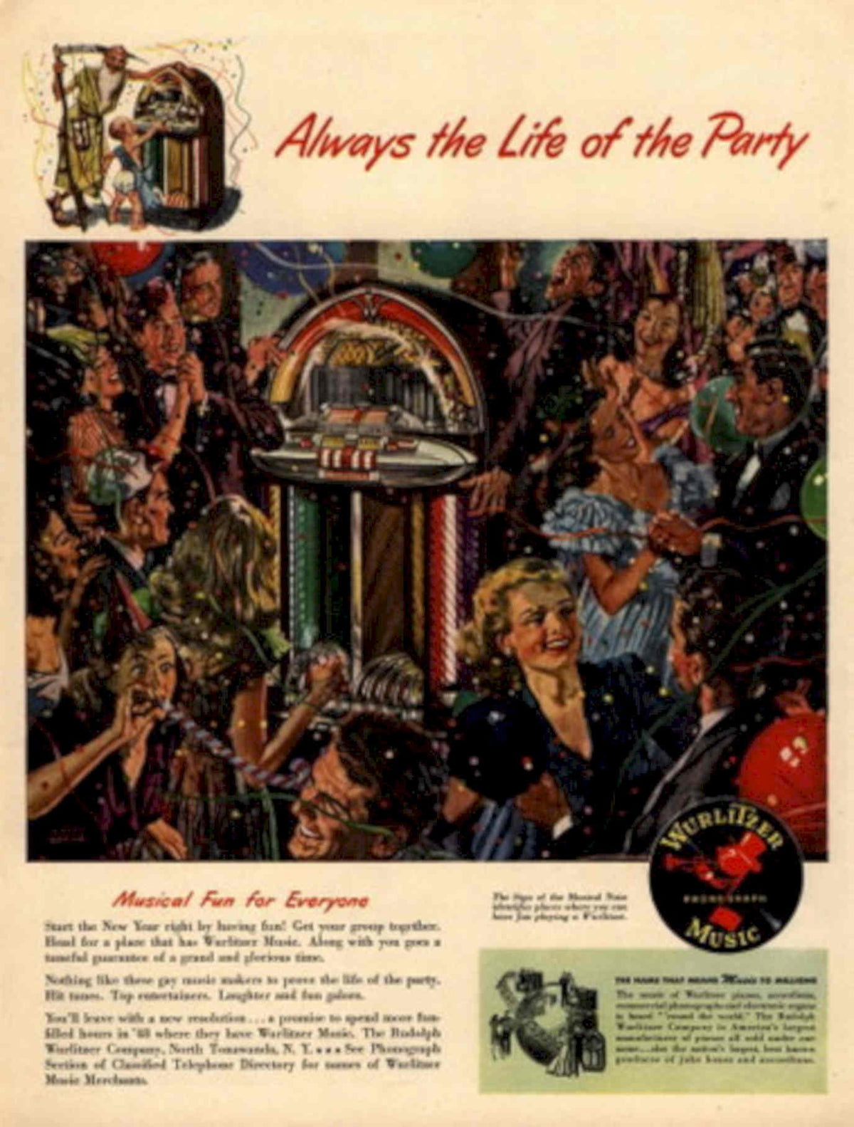 Wurlitzer Party Scene 1940s Vintage Retro Advert Poster