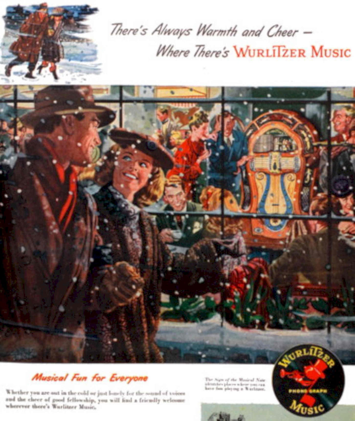 Wurlitzer Winter Music 1940s Vintage Retro Advert Poster