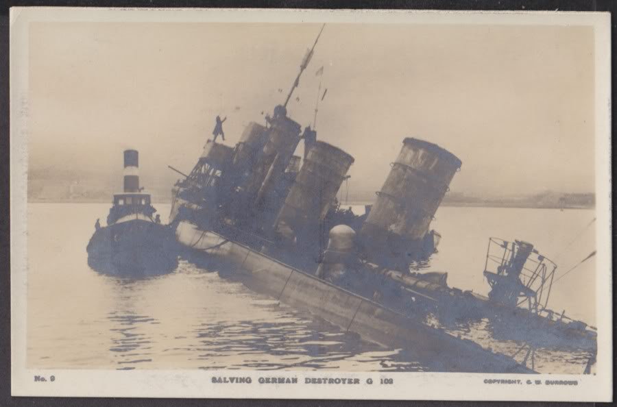 Ww1 Scapa Flow Salving German Destroyer G102 & Tug Vintage A4 Photo Print