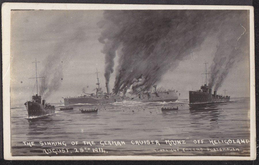 Ww1 Sinking German Cruiser Mainz On Fire Heligoland 1914 Vintage A4 Photo Print