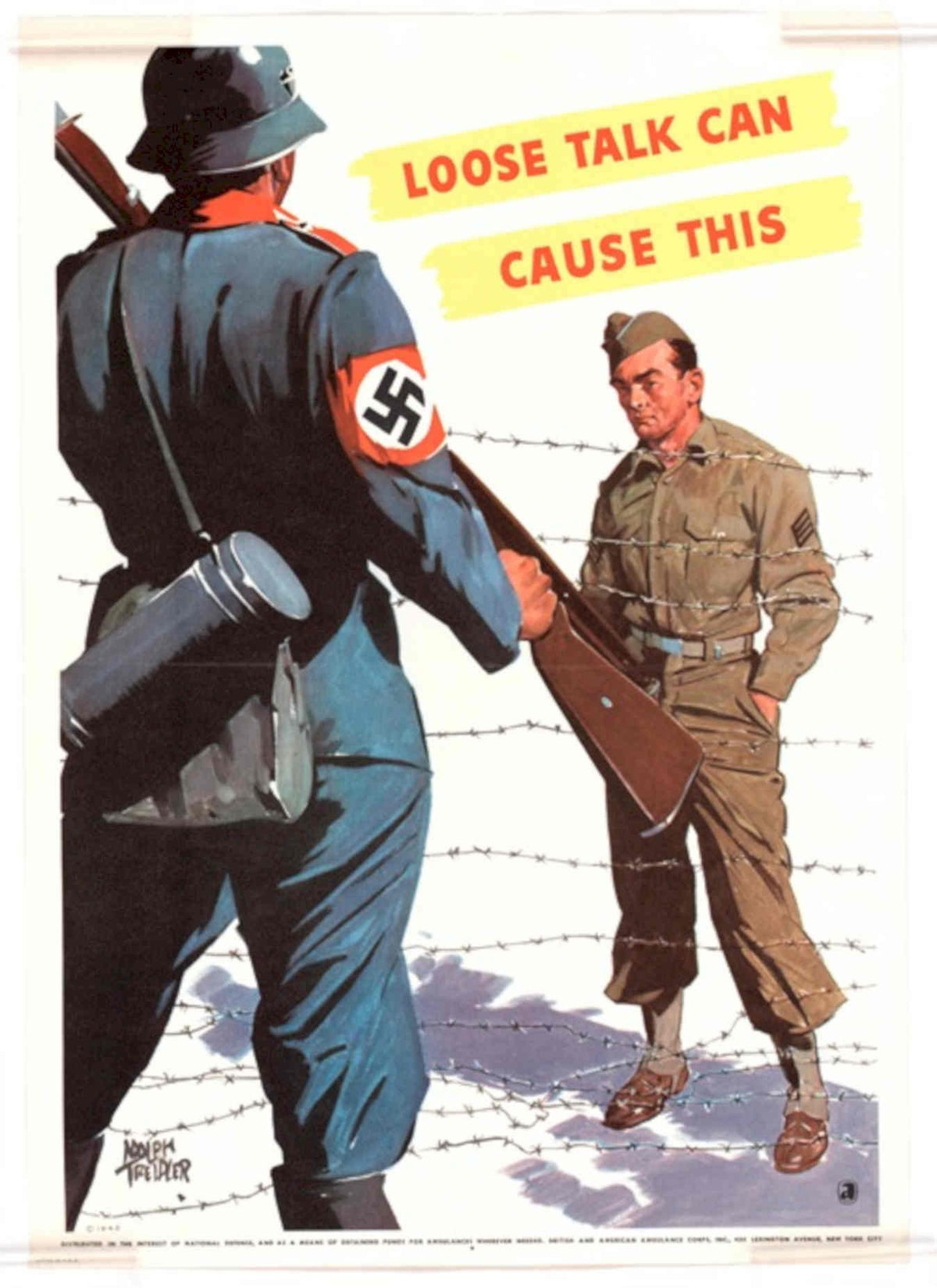 Wwii Soldiers Fence American World War II Advert Poster