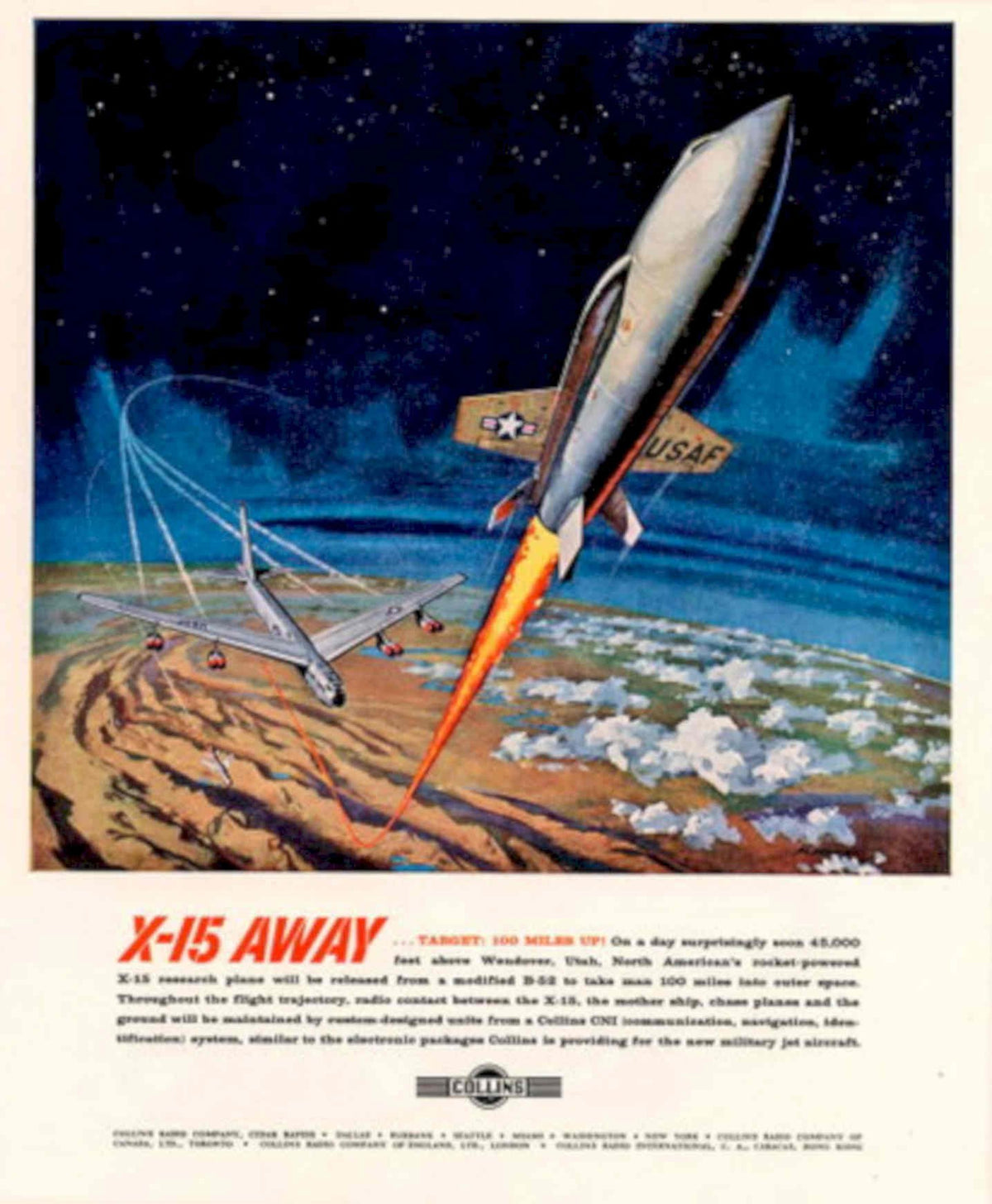 X15 Away Rocket 1950s Vintage Retro Advert Poster