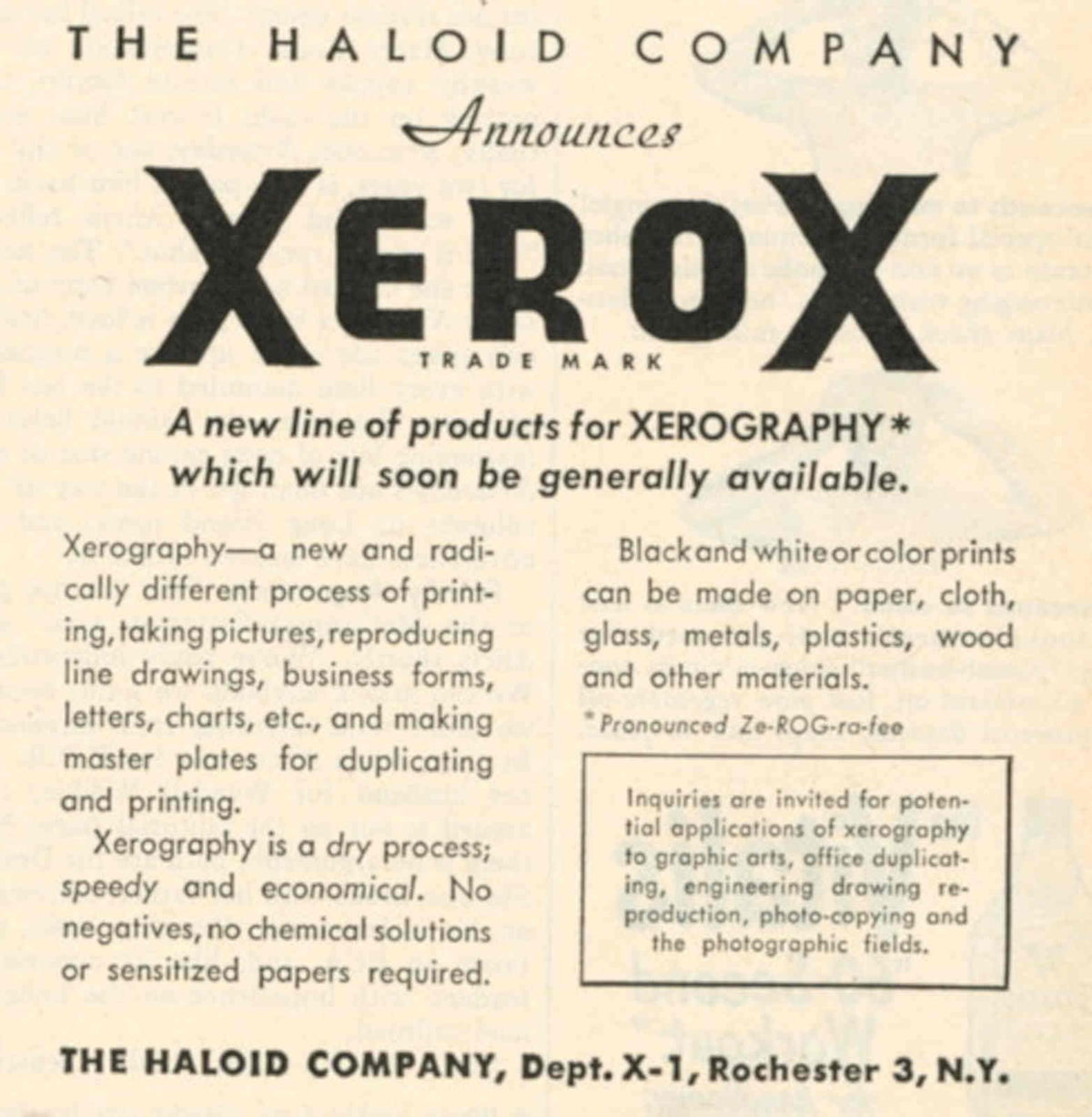 Xerox Xerography Print 1940s Vintage Retro Advert Poster