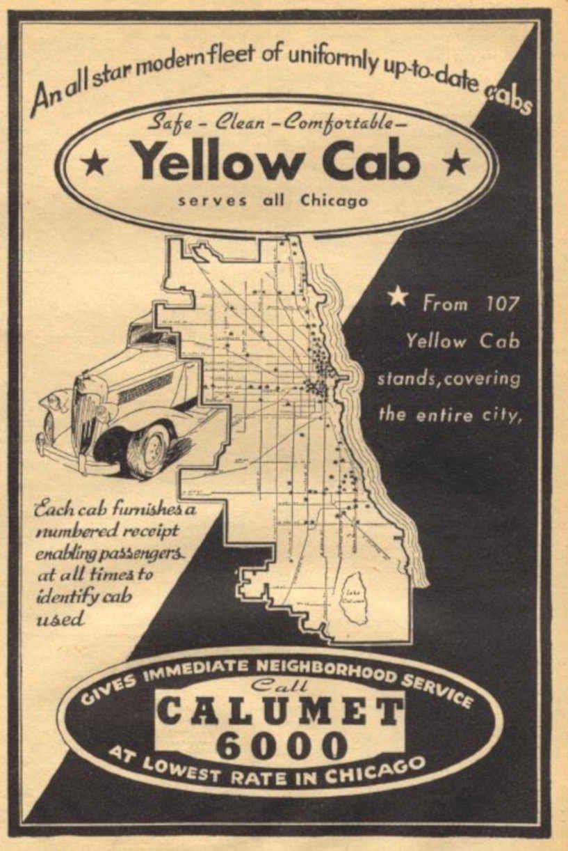 Yellow Cab Chicago 1 Vintage Retro Advert Ads A4 Photo Print
