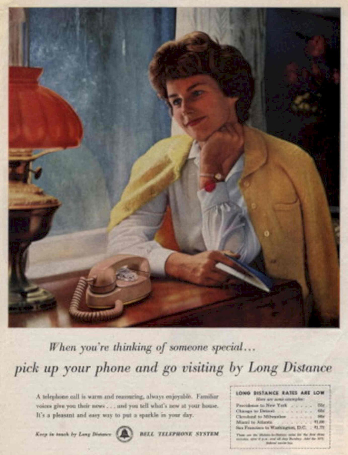 Yellow Cardigan Phone 1950s Vintage Retro Advert Poster