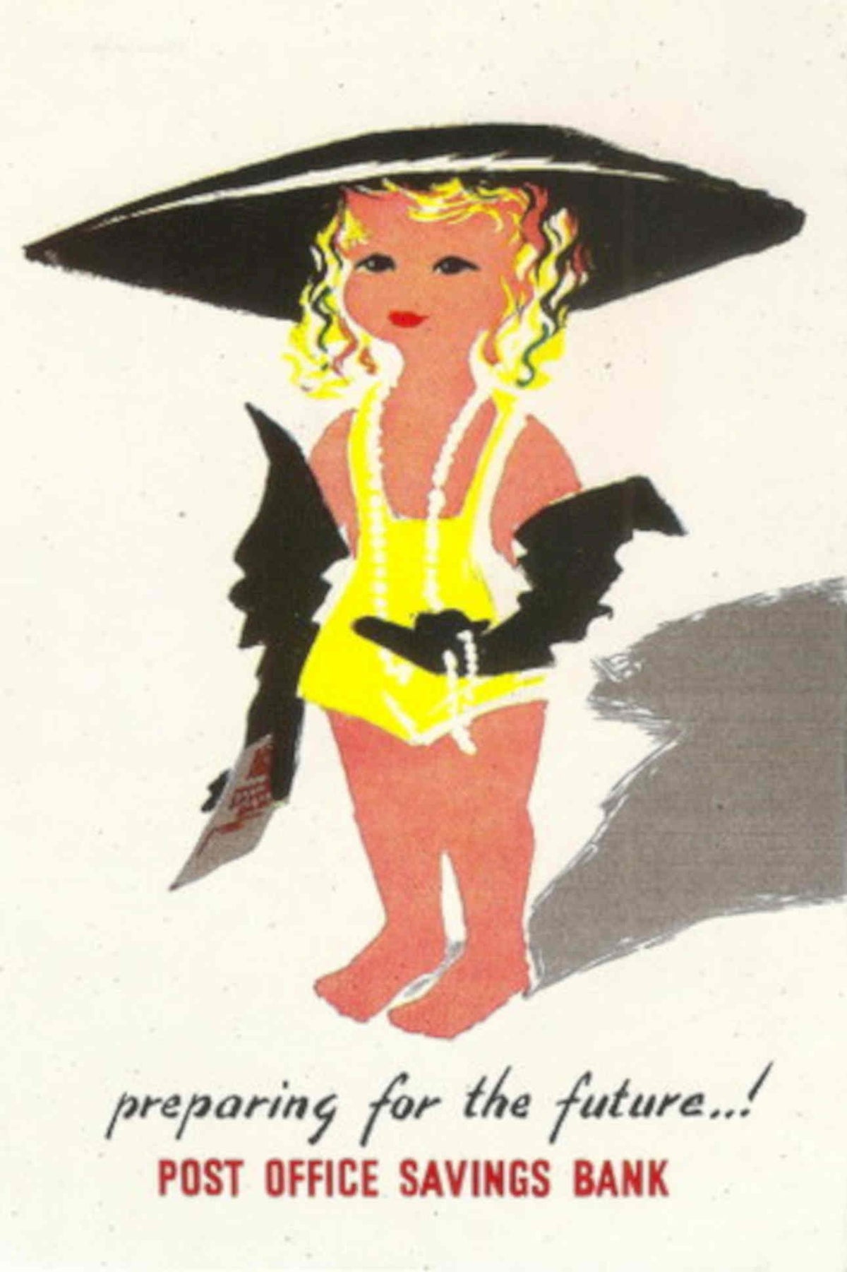 Yellow Girl Savings 1950s Vintage Retro Advert Poster