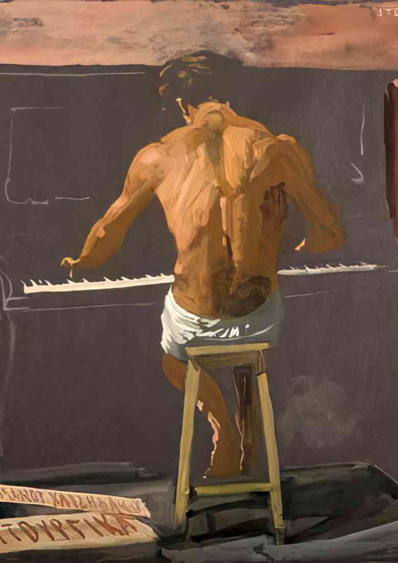 Yiannis Tsaroychis half naked pianist 1971 A4 Photo Print