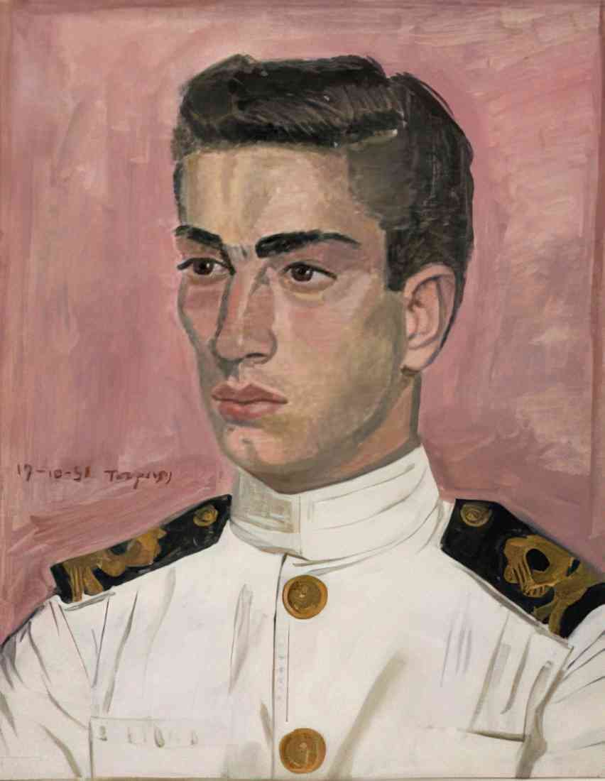 Yiannis Tsaroychis officer mariner in pink background A4 Photo Print