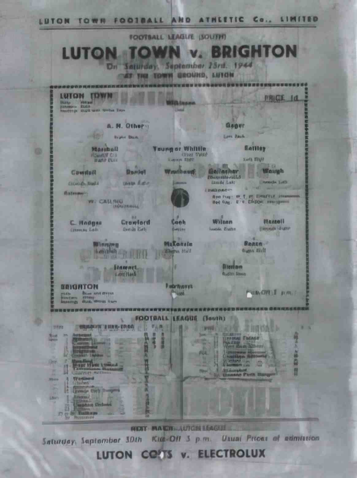 Ynyshir Luton Town Program with Stan Kettley at Left Half in 1944 Vintage A4 Photo Print